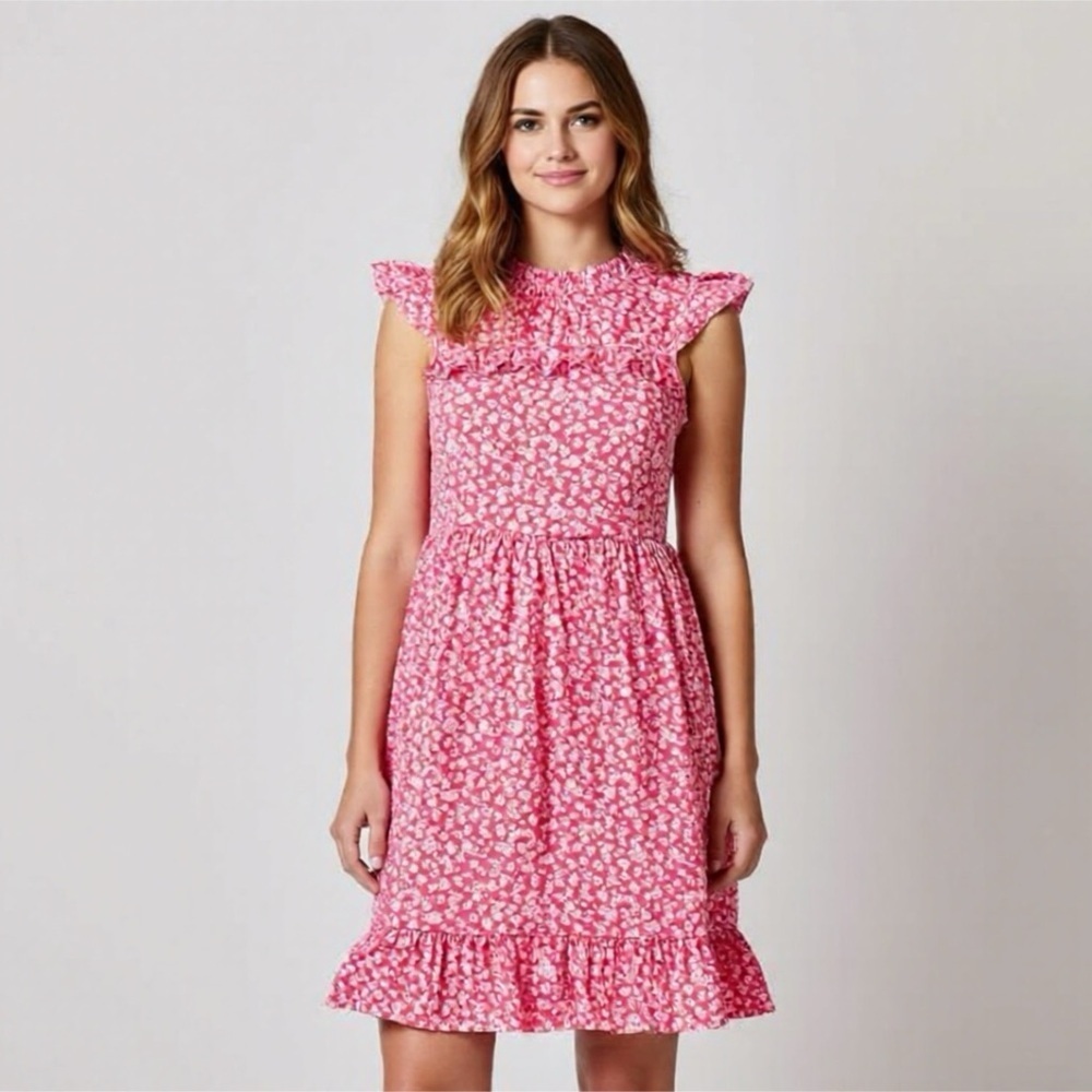 Monteau Floral Pink Cottagecore Ruffle Sleeve Modest Midi Dress Size S